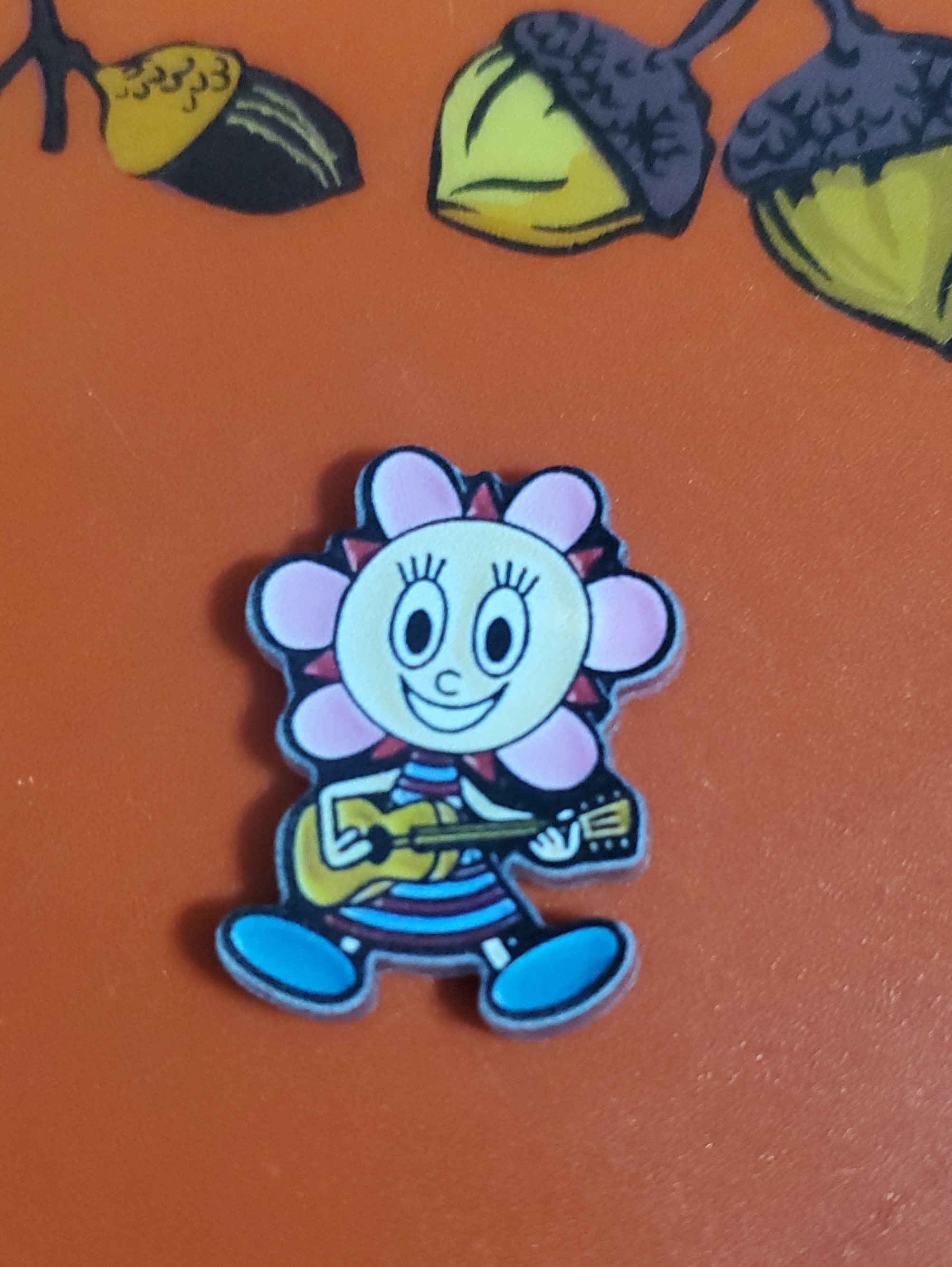 Parappa Flower Character Guitar Acrylic Pin Pink And Blue